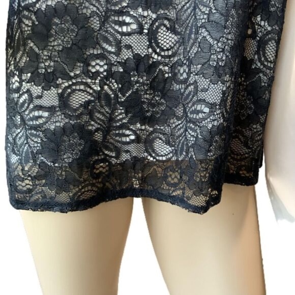 Forever 21 Blouse Round Neck Long Sleeves Lace Overlay Tan/Black Women’s L NWT - Picture 6 of 13